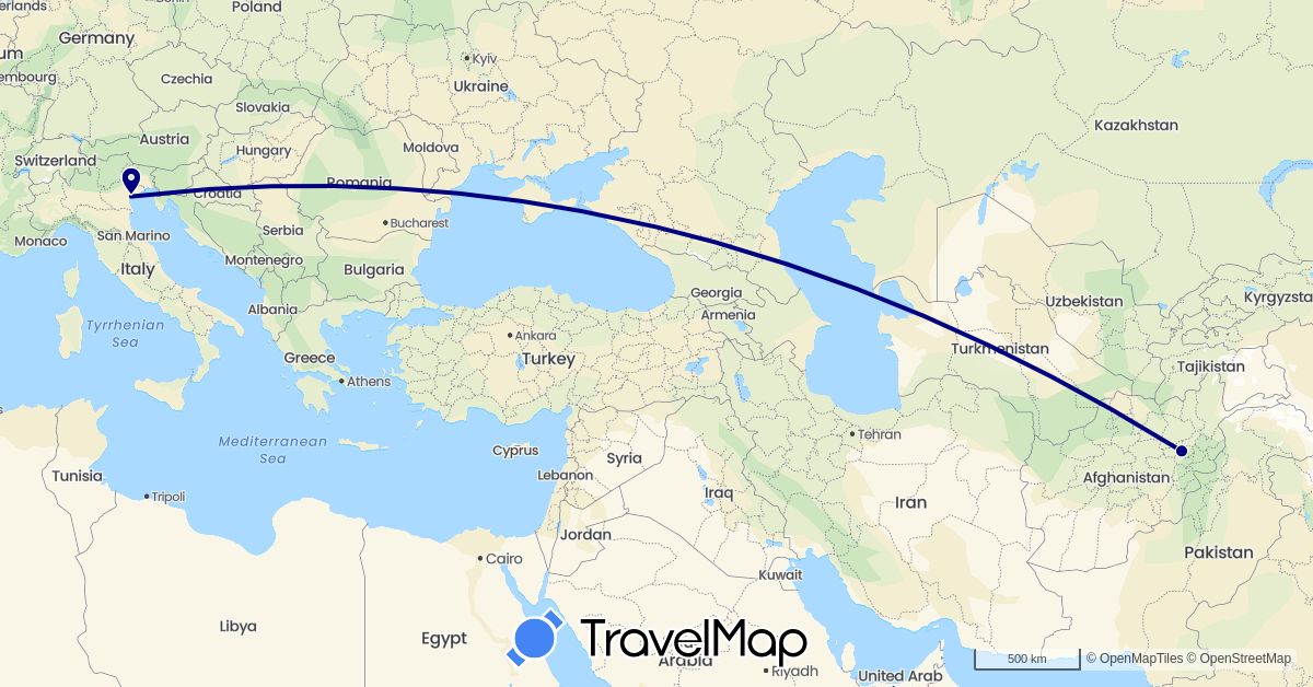 TravelMap itinerary: driving in Afghanistan, Italy (Asia, Europe)